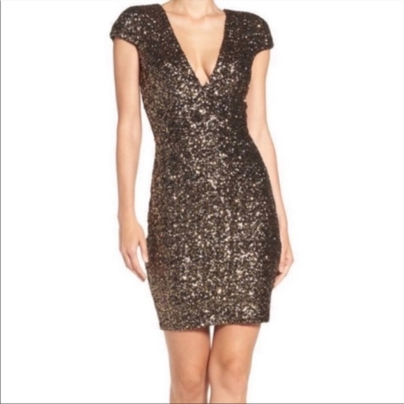 Dress The Population Zoe Sequined Mini Dress size XS in Antique - Picture 2 of 15